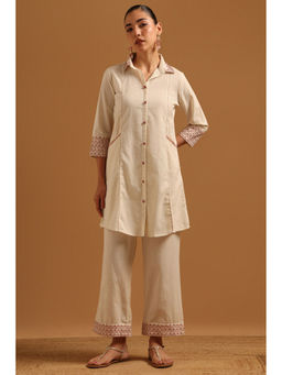 Soch - Womens Cream Cotton Sequence-Work Co-Ord Set