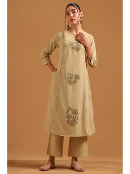 Soch - Womens Beige Cotton Flex Floral Kurta with Pant