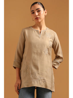 Soch - Womens Beige Desert Storm Embroidered Botanical Sequin Tunic
