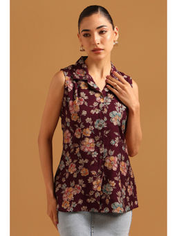 Soch - Womens Wine Desert Storm Printed Botanical Regular Weave Tunic