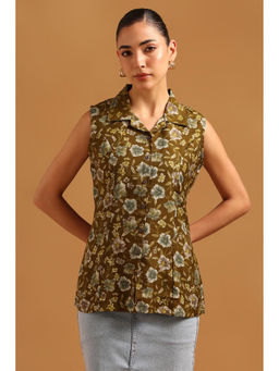 Soch - Womens Olive Desert Storm Printed Botanical Floral Print Tunic