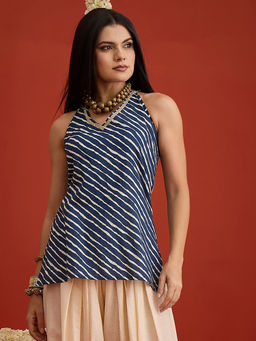 Stylum - Womens Blue Leheriya Printed Cotton Straight Top