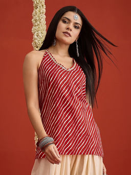 Stylum - Womens Red Leheriya Printed Cotton Straight Top