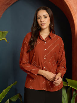 Stylum - Womens Rust Bandhani Printed Cotton Shirt