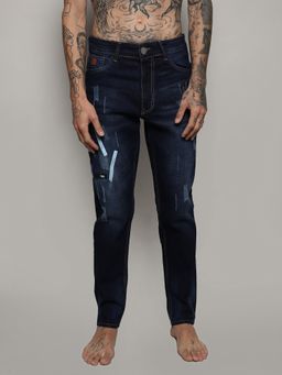 Campus Sutra - Mens Navy Blue Embroidered Patched Denim Jeans