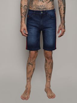 Campus Sutra - Mens Side Striped Medium Wash Denim Shorts