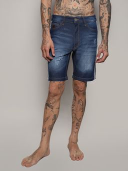 Campus Sutra - Mens Blue Pencil Side Striped Denim Shorts