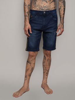 Campus Sutra - Mens Dark Blue Pencil Side Striped Denim Shorts