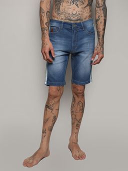 Campus Sutra - Mens Blue Pencil Side Striped Denim Shorts