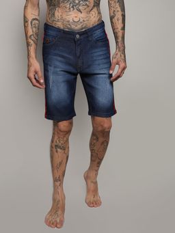 Campus Sutra - Mens Side Striped Dark Wash Denim Shorts