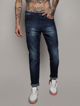 Campus Sutra - Mens Navy Blue Torn Denim Jeans