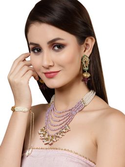 Dugran By Dugristyle - Gold & White Adjustable Bracelet with Kundan & Pearls