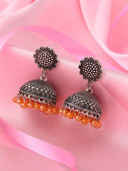 Estele - Rhodium Plated Oxidised Drop Beads Jhumki Earrings for Women