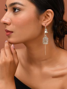 Silvermerc Designs - Women Oxidised Silver Geometric Design Dangler Earrings