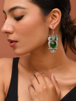 Silvermerc Designs - Women Silver Plated Green Animal Shaped Drop Earrings