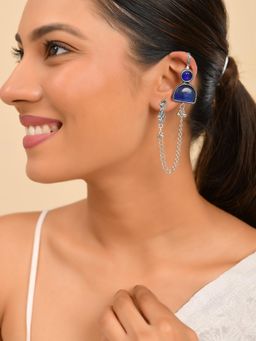 Silvermerc Designs - Women Oxidised Blue Chain Ear Cuffs