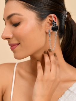 Silvermerc Designs - Women Trendy Oxidised Black Chain Ear Cuffs