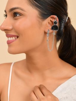 Silvermerc Designs - Women Black Ethnic Oxidised Chain Ear Cuffs
