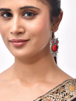 Silvermerc Designs - Women Silver Plated Red Animal Shaped Drop Earrings