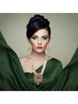 SOLLIGHT - Women Gold Plated Zirconia Studded Multi-Color Pearl Long Jewellery Set