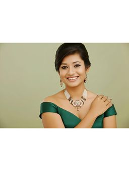 SOLLIGHT - Women Multi Stone Studded Zirconia Choker Pearl Necklace Set