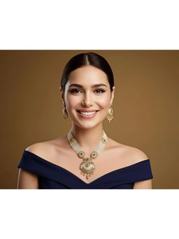 SOLLIGHT - Women Gold Plated Multi-Color Zirconia Studded Pearl Long Jewellery Set