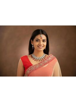 SOLLIGHT - Women Maroon Beads and Stone Zirconia Jewellery Set