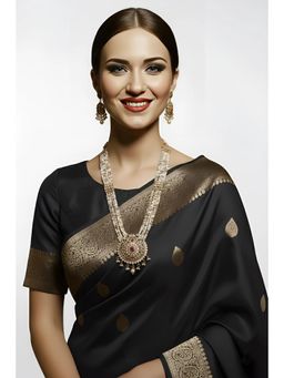 SOLLIGHT - Women Gold Plated Ruby Red and Zirconia Studded Pearl Long Jewellery Set