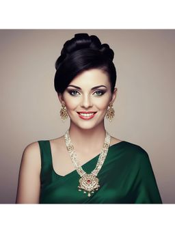 SOLLIGHT - Women Gold Plated Multi-Color Zirconia Studded Pearl Long Jewellery Set