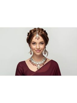 SOLLIGHT - Women Maroon Beads and Stone Zirconia Jewellery Set