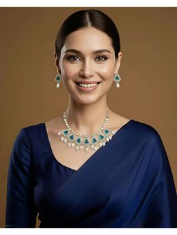 SOLLIGHT - Women Blue Zirconia and Pearl Bead Jewellery Set