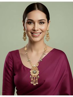 SOLLIGHT - Women Gold Plated Multi-Color Zirconia Stone Studded Long Jewellery Set