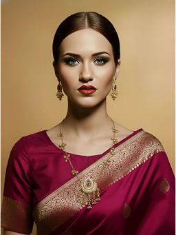 SOLLIGHT - Women Gold Plated Multi-Color Zirconia Studded Rajwadi Jewellery Set