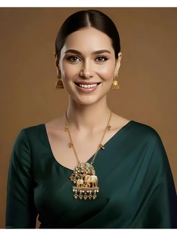 SOLLIGHT - Women Gold Plated Multi-Color Zirconia Studded Rajwadi Jewellery Set