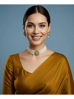 SOLLIGHT - Women Gold Plated White Polki and Pearl Choker Jewellery Set