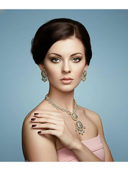 SOLLIGHT - Women Gold Plated White Zirconia Studded Long Jewellery Set