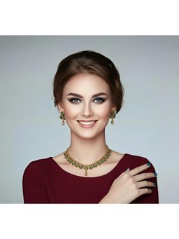 SOLLIGHT - Women Gold Plated Multi-Color Zirconia Studded Rajwadi Jewellery Set