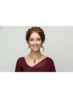 SOLLIGHT - Women Gold Plated Green Zirconia Studded Rajwadi Jewellery Set