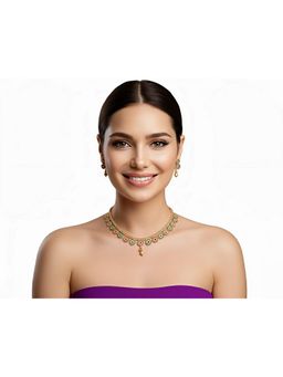 SOLLIGHT - Women Gold Plated Zirconia Studded Red and Green Rajwadi Jewellery Set