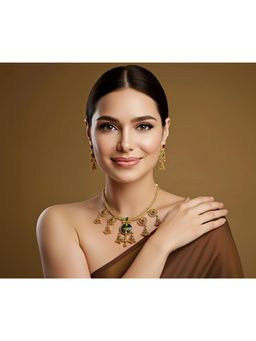 SOLLIGHT - Women Gold Plated Multi-Color Zirconia Studded Rajwadi Jewellery Set