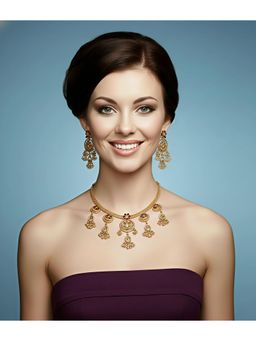 SOLLIGHT - Women Gold Plated Multi-Color Zirconia Studded Rajwadi Jewellery Set