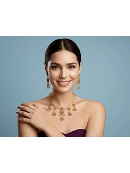 SOLLIGHT - Women Gold Plated Red Zirconia Studded Rajwadi Jewellery Set