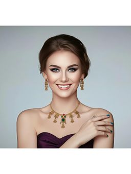 SOLLIGHT - Women Gold Plated Green and Red Zirconia Studded Rajwadi Jewellery Set