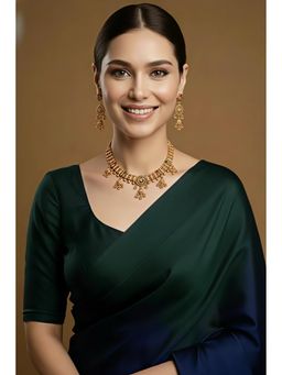 SOLLIGHT - Women Gold Plated Red and Green Zirconia Studded Rajwadi Jewellery Set