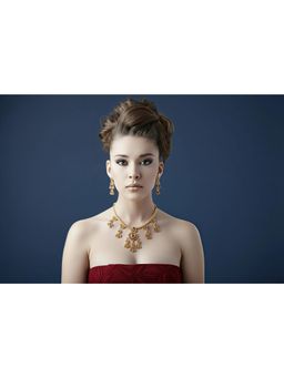 SOLLIGHT - Women Gold Plated Multi-Color Zirconia Studded Rajwadi Jewellery Set