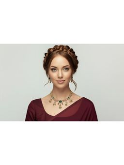 SOLLIGHT - Women Gold Plated Multi-Color Zirconia Studded Rajwadi Jewellery Set