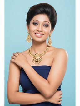 SOLLIGHT - Women Gold Plated Multi-Color Zirconia Studded Rajwadi Jewellery Set