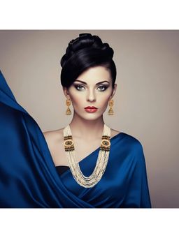 SOLLIGHT - Women Gold Plated Multi-Color Zirconia Studded Pearl Jewellery Set