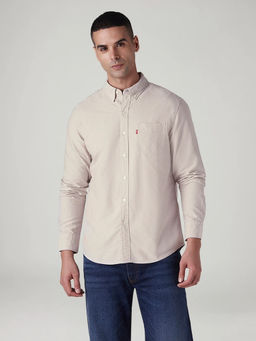 Levi's - Men Beige Solid/Plain Cotton Casual Shirt