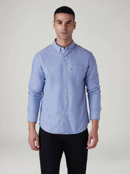 Levi's - Men Blue Solid/Plain Cotton Casual Shirt